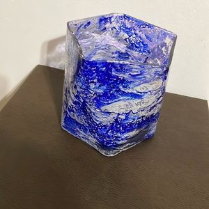 Blue and white pentagon glass Hurricane - see description NWT